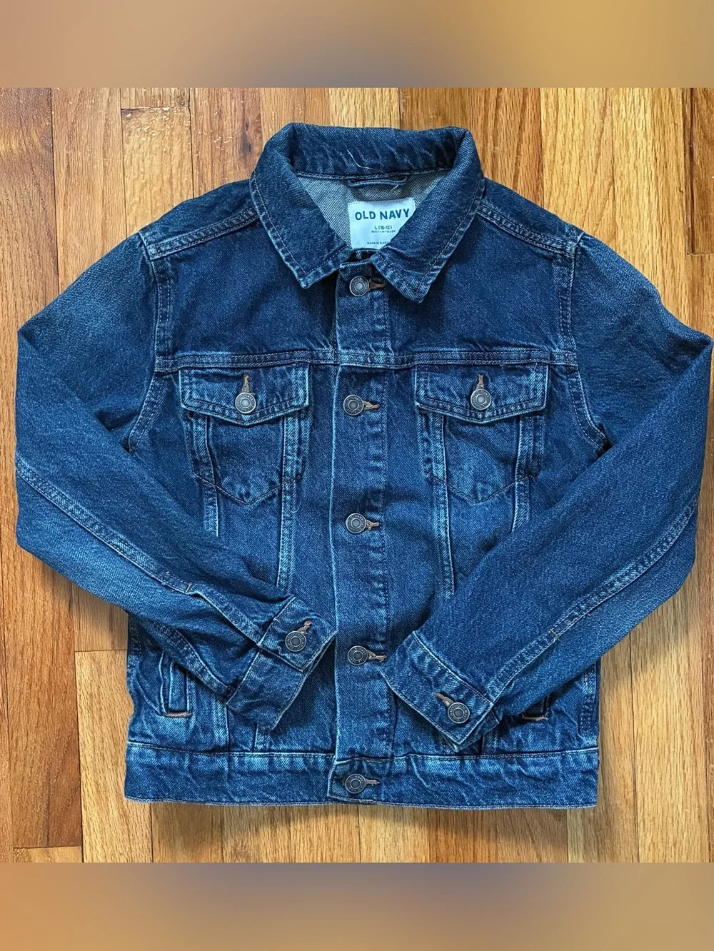 Old Navy Blue Denim Jacket Button Front Pockets Long Sleeve Kid’s Size L 10/12